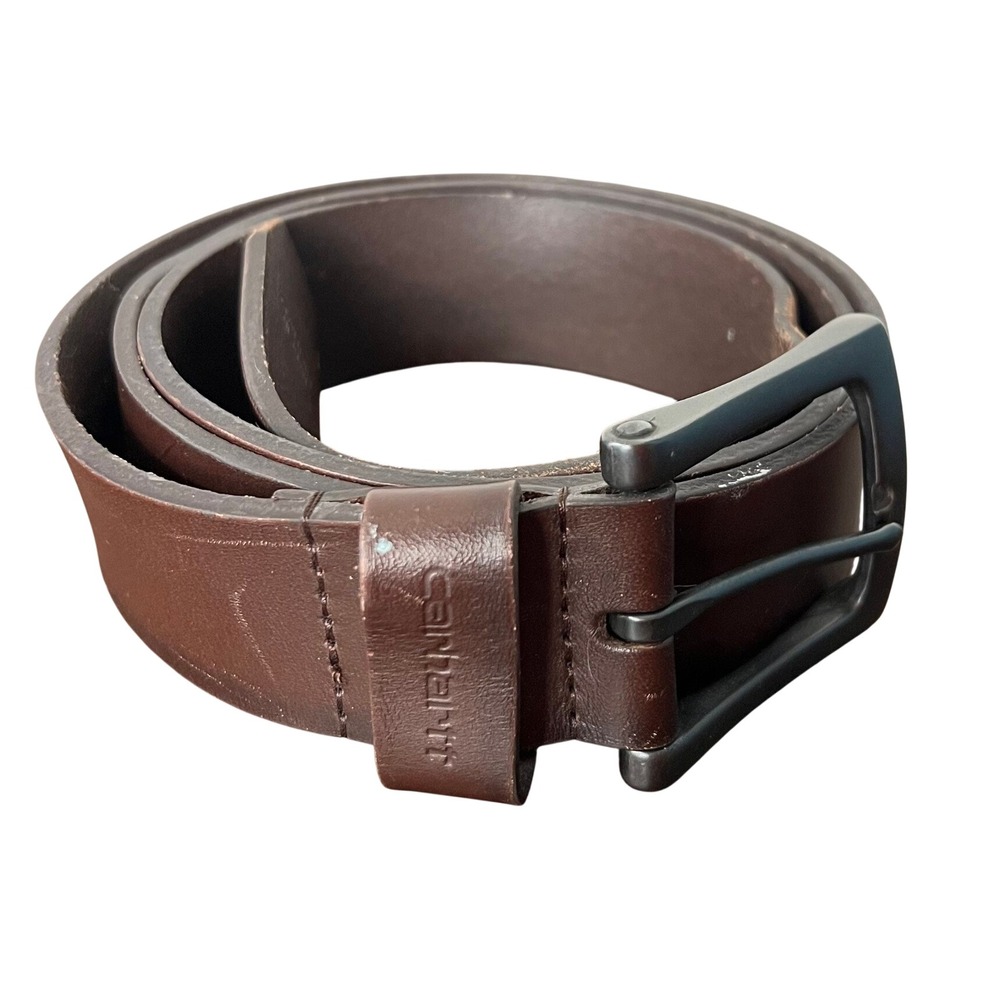 Carhartt Mens Brown Leather Belt Size 48 Workwear Thick Utility Sturdy Tough